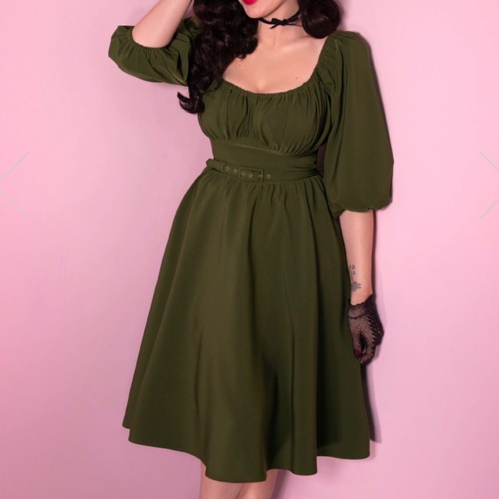Michelle Pitt olive green vacation dress